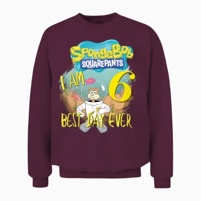 Kids Original Spongebob Square Pants - 6th Birthday Sandy Cheeks Unisex Sweatshirt - Maroon
