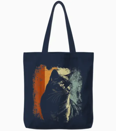 Chartreux Katze Retro Style Tote Bags - Navy