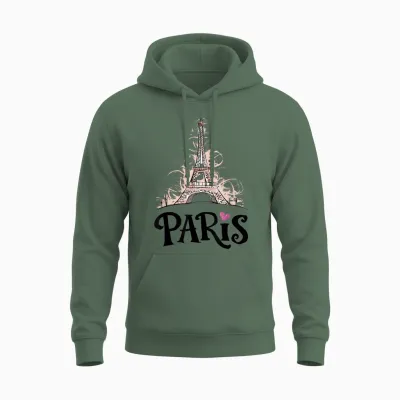 Eiffel Tower Paris Holiday France Souvenir Women Girls Unisex Hoodie - Military Green