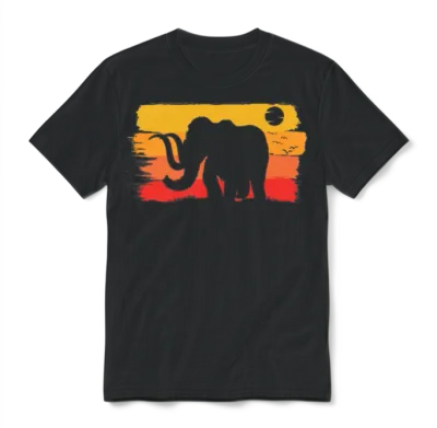 Retro Mammoth Elephant Unisex T-Shirt - Black