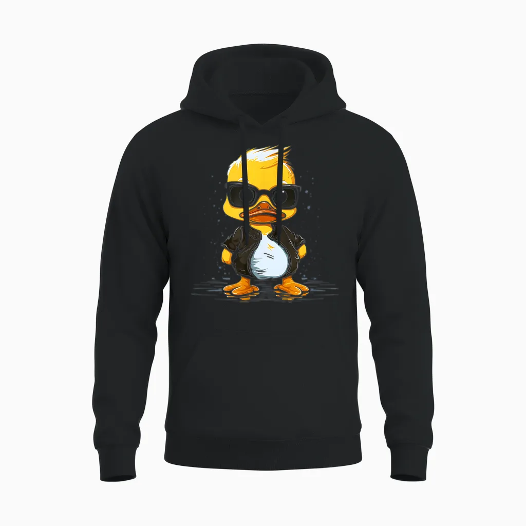 Kleine Gelbe Ente Mit Sonnenbrille/lustiges 80er Jahre Enten Unisex Hoodie in Black