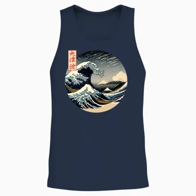 The Great Wave Kanagawa Japanese Streetwear Long Sleeve, Black, S Unisex Tank Top - Navy