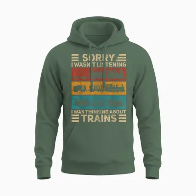Retro Wagon Train Lover Model Railroad Conductor Funny Train Unisex Hoodie - Military Green