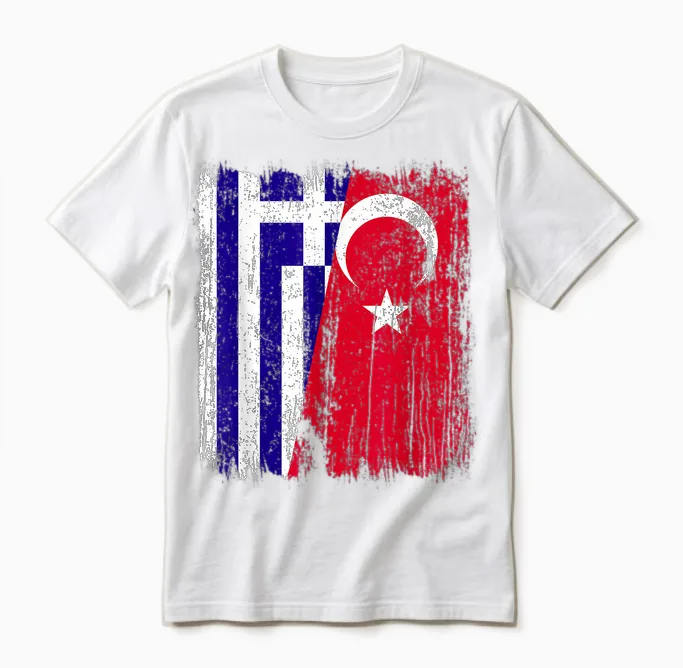 Griechenland Türkei Halbflagge Türkei Griechisch Türkisches Erbe Unisex T-Shirt in White