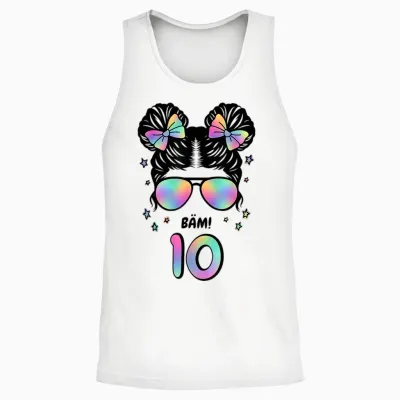 10th Birthday Girl Messy Bun Bäm! 10 Unisex Tank Top - White