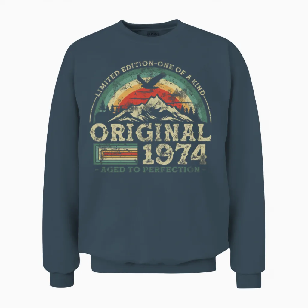 1974 Vintage Birthday Gift Unisex Sweatshirt in Dark Heather