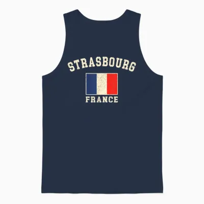 Vintage Straßburg Frankreich Französische Flagge Souvenir Retro Grafik Unisex Tank Top - Navy