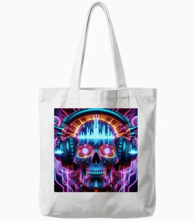 Futuristic Dj Skull Tote Bags - White