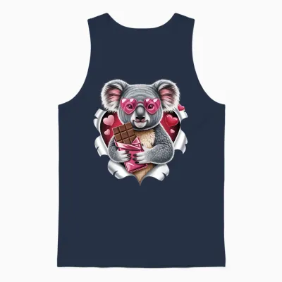 Cute Koala with Chocolate and Pink Hearts Love Unisex Tank Top - Navy