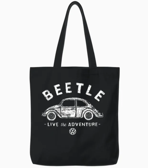Volkswagen Beetle White Live the Adventure Tote Bags in Black