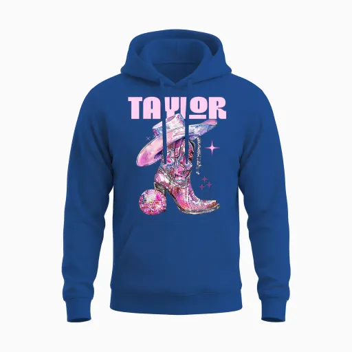 Taylor Outfit Disco Pink Cowgirl Shirt Women's Teen Girls Name T-Shirt, Black Unisex Hoodie in Royal