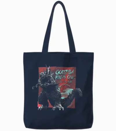 Godzilla Minus One Vintage Torn Movie Ad Godzilla Movie T-Shirt, Black, S Tote Bags - Navy