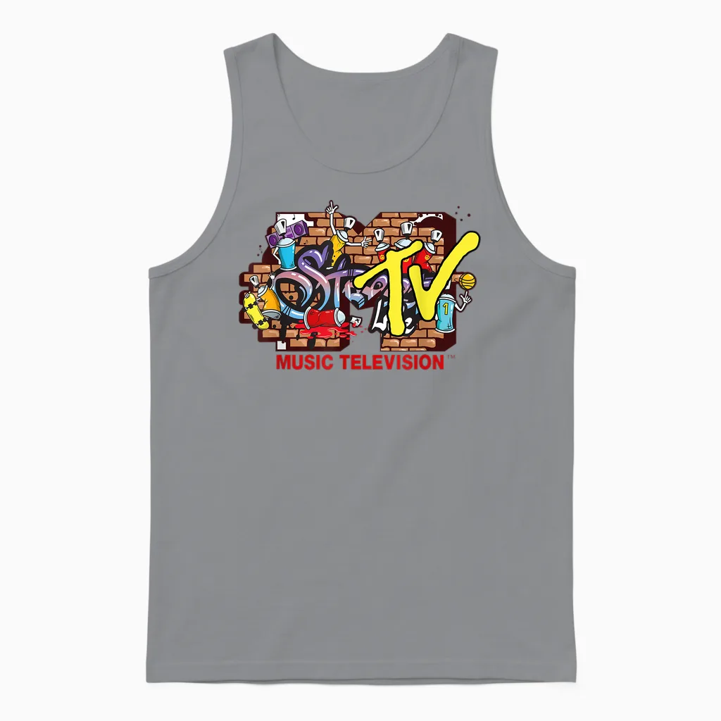 Mademark X Mtv - the Official Mtv Logo in Streetwear Style with Graffiti Wall Unisex Tank Top in Sport Grey