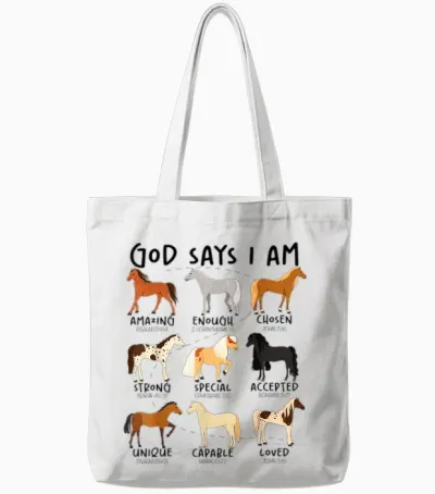 God Says I Am Horses Christian Women Girls Kids Boy Horse Tote Bags - White
