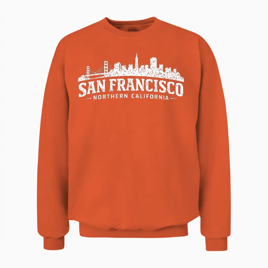 Souvenir De La Ligne D'horizon Du Golden Gate Bridge De San Francisco Unisex Sweatshirt in Orange