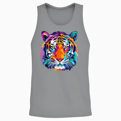 Tigerco. Colorful Tiger Graphic Unisex T-Shirt, Black, Small, Short Sleeve, Classic Fit Unisex Tank Top - Sport Grey