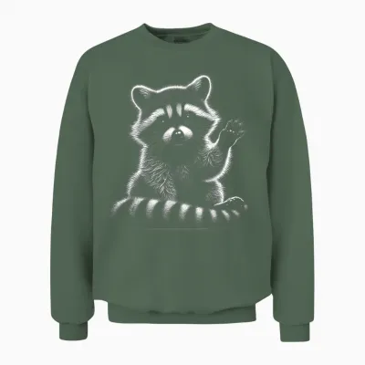 Winkender Waschbär Als Niedliches Schwarz Weiß Porträt Unisex Sweatshirt - Military Green