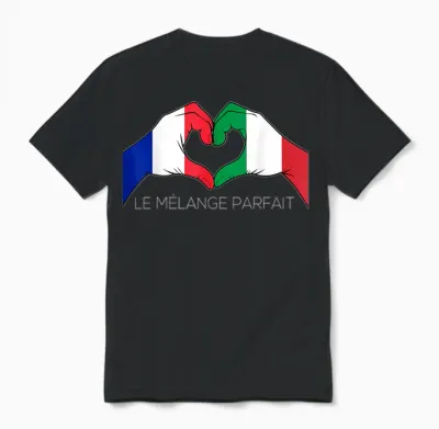 France and Italy French-Italian Le Mélange Parfait Coeur T-Shirt, Black, S Unisex T-Shirt - Black