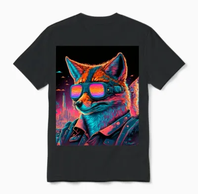 Retro Futuristic Synthwave Fox Unisex T-Shirt - Black