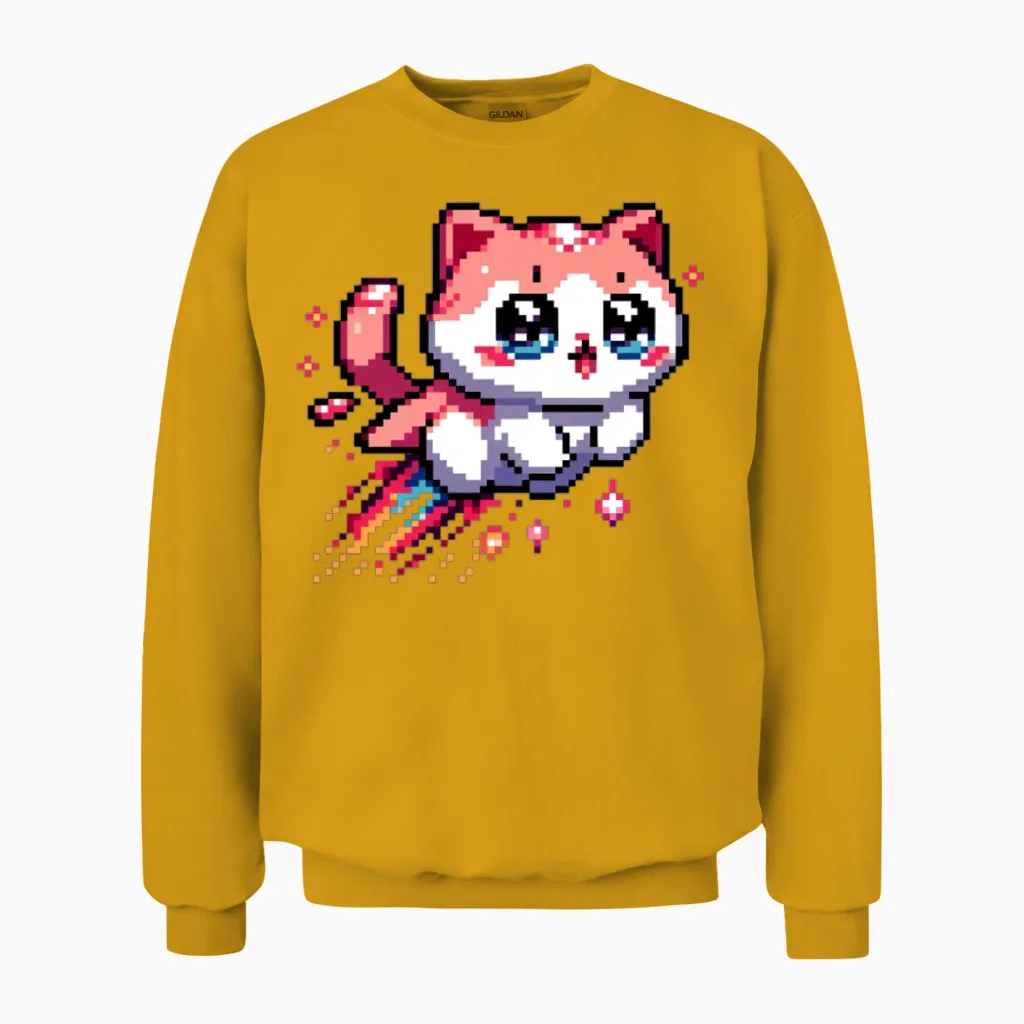 8bit Retro Kitten - Cat Lovers Unisex Sweatshirt - Gold