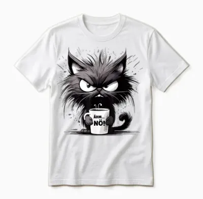 ähm Nö, Lustige Schwarze Katze Mit Tasse Kaffee Unisex T-Shirt - White