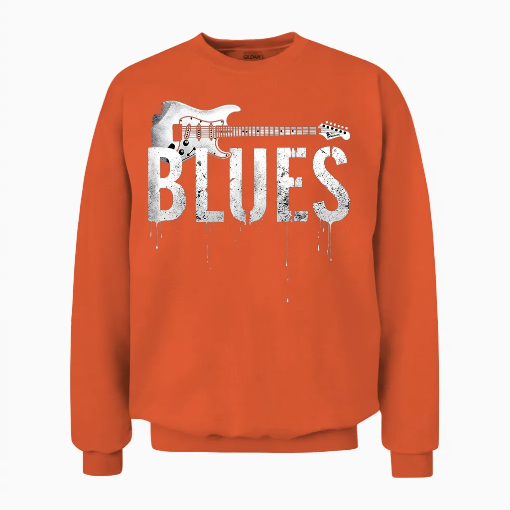 Distressed E-Gitarre Blues Music Unisex Sweatshirt in Orange