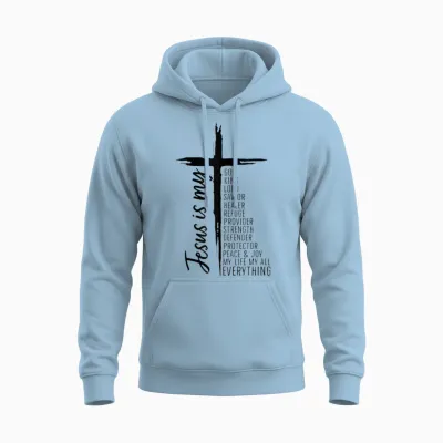 Cross Christian Christ Jesus Is My God King Lord and Savior Unisex Hoodie - Light Blue