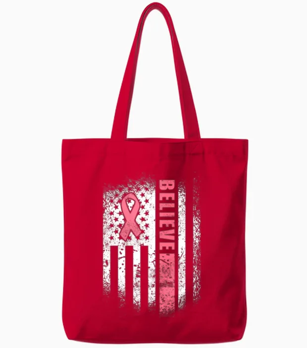 Breast Cancer Believe Breast Cancer Awareness Tote Bags in Red