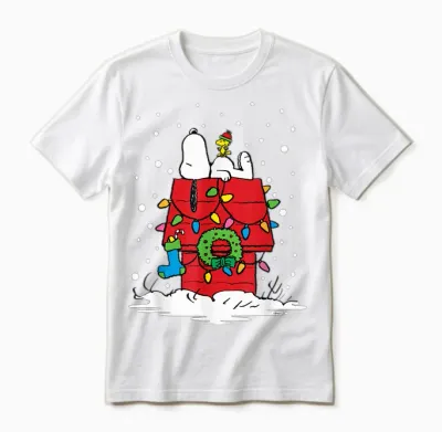 Peanuts Holiday Snoopy and Woodstock Stocking Unisex T-Shirt - White