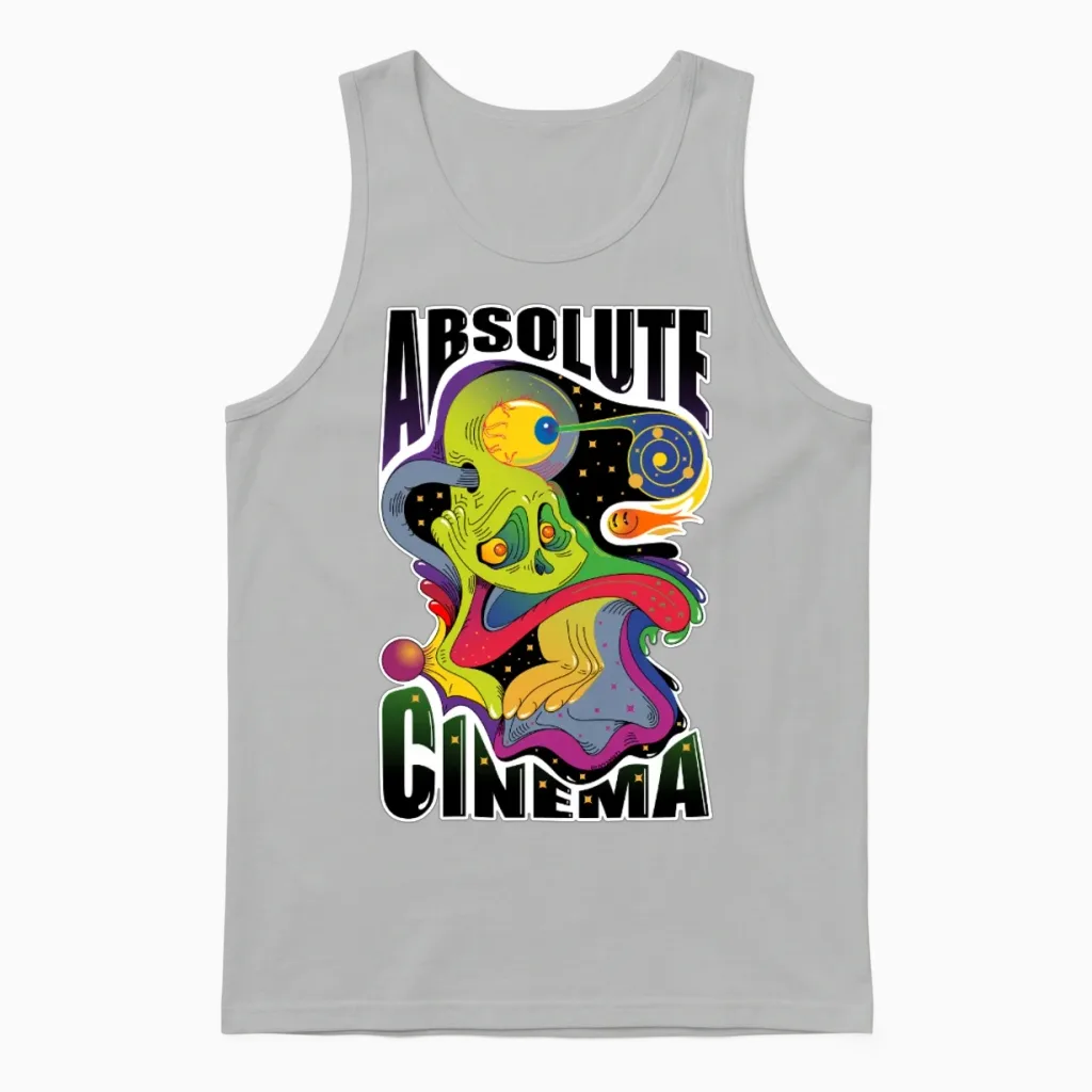 Psychedelic Alien Cinema Burst Unisex Tank Top in Ash