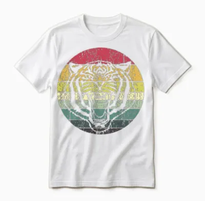 Retro Sunset Tiger Distressed Unisex T-Shirt - White