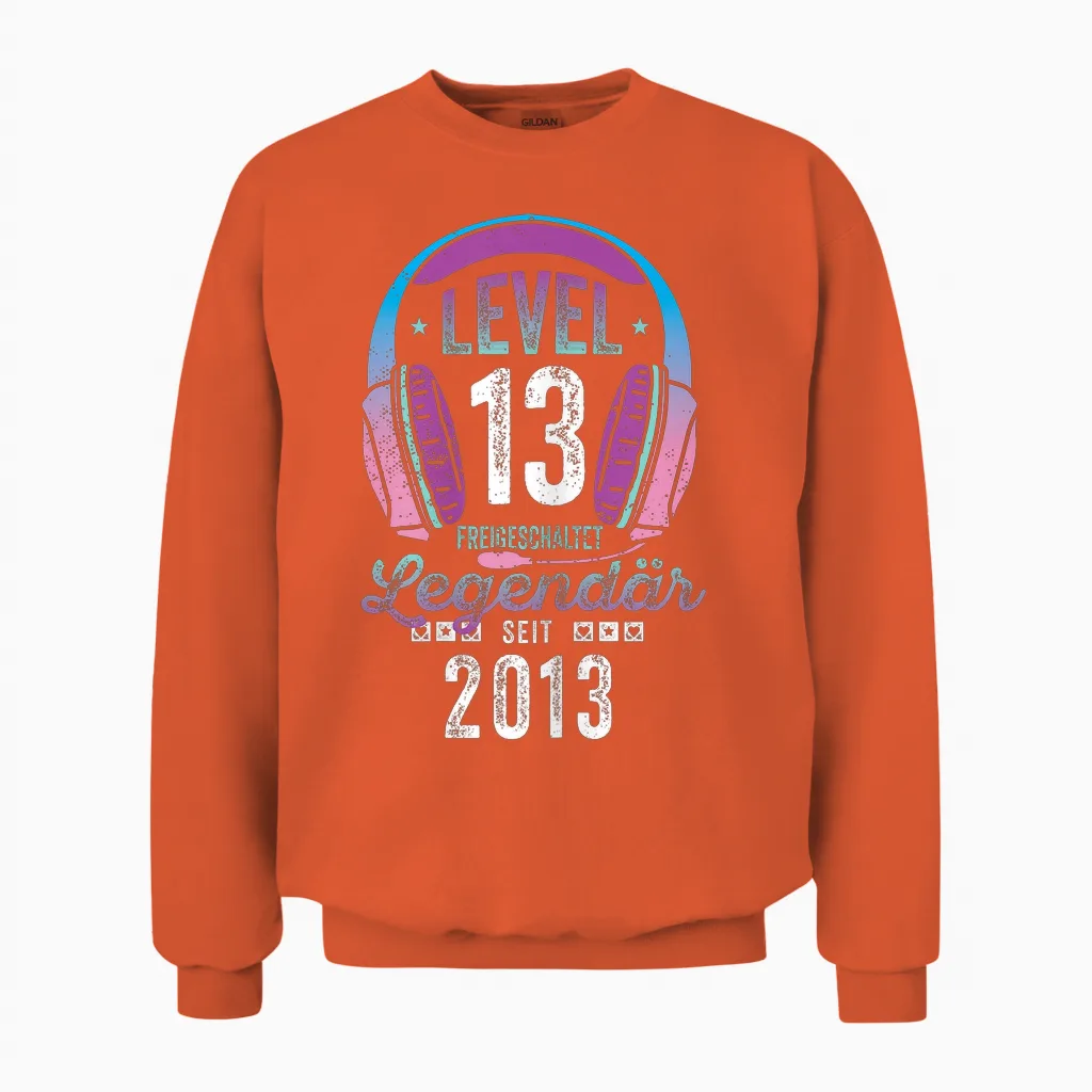 Level 13 Years Girl's Birthday Gamer Girl Teenager 2013 Unisex Sweatshirt in Orange