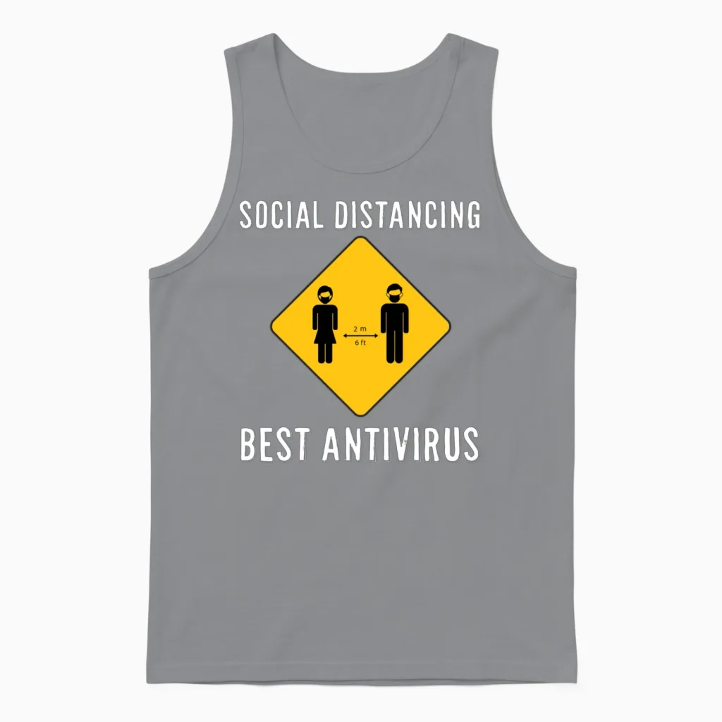 Funny Social Distancing Unisex Tank Top in Sport Grey