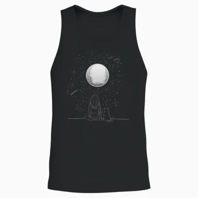 Full Moon Cat Stargazing Cool Lunar Sphere Stargaz Unisex Tank Top - Black