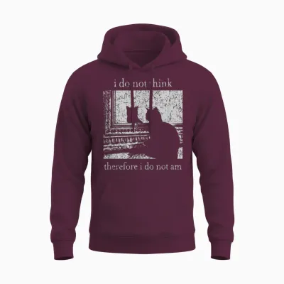 Retro I Do Not Think Therefore I Do Not Am Cat Unisex Hoodie - Maroon