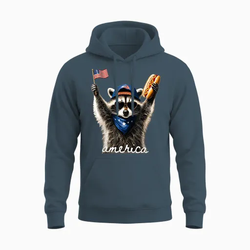 Usa America Raccoon Hot Dog 1776-2026 4th of July 250 Years Unisex Hoodie - Dark Heather