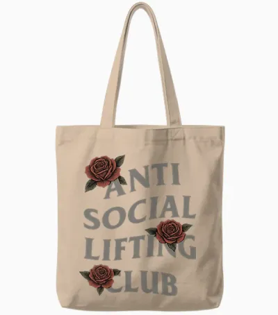 Anti-Social Lifting Club Roses Powerlifting Design Tote Bags - Natural