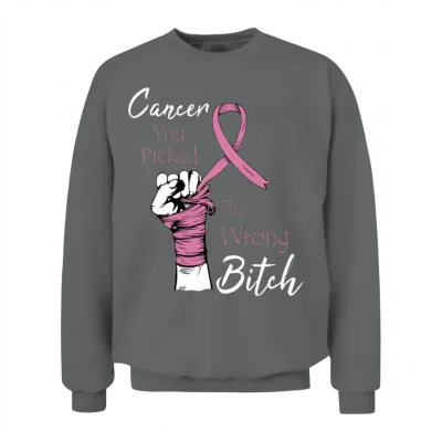 Cancer You Picked the Wrong Bitch Breast Cancer Unisex Sweatshirt - Graphite Heather
