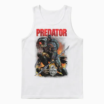 Predator Ready to Hunt Big Chest Iconic Retro Poster V2 Unisex Tank Top - White