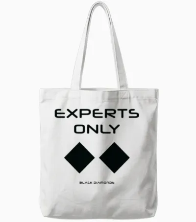 Double Black Diamond, Experts Only, Snowboard, Ski Tote Bags - White