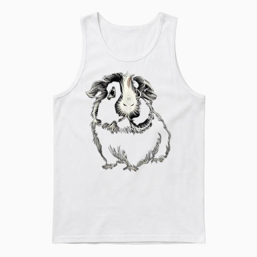 Adorable Meerschweinchen-Linienzeichnung, Niedliches T-Shirt, Black Unisex Tank Top in White