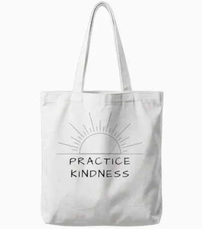 Practice Kindness | Line Art with Sunrise Tote Bags - White