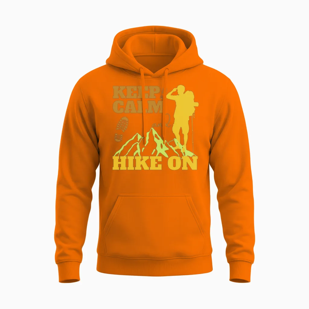 Keep Calm and Hike On Hiking & Outdoors Unisex Hoodie in Safety Orange