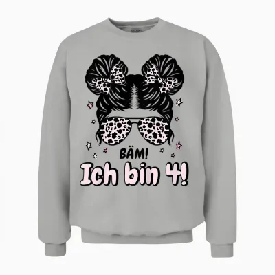 Kinder 4. Geburtstag Mädchen Messy Bun Bäm! Ich Bin Vier Unisex Sweatshirt - Ash