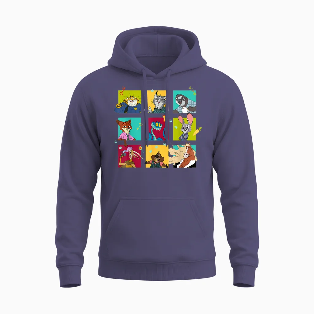 Disney Zootopia 2 Illustrated Characters Grid Unisex Hoodie in Heather Sport Dark Navy