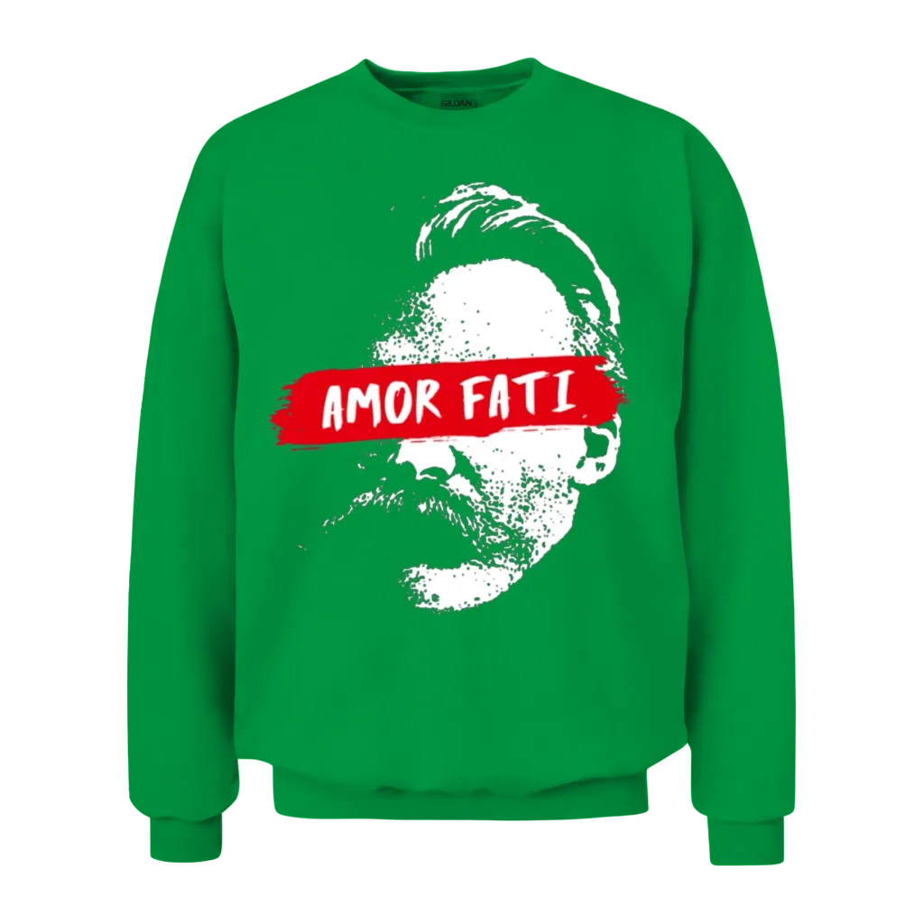 Friedrich Nietzsche with Eye Cover Amor Fati Unisex Sweatshirt - Irish Green