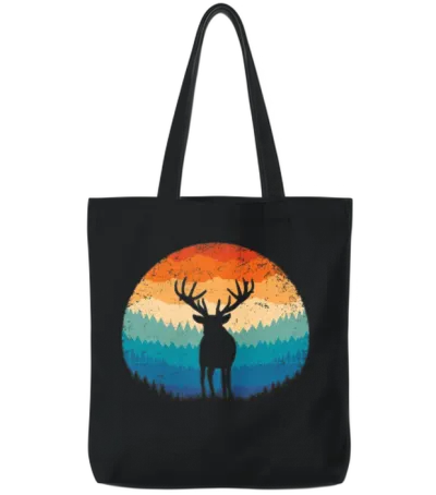 Retro Mountain Deer Tote Bags - Black