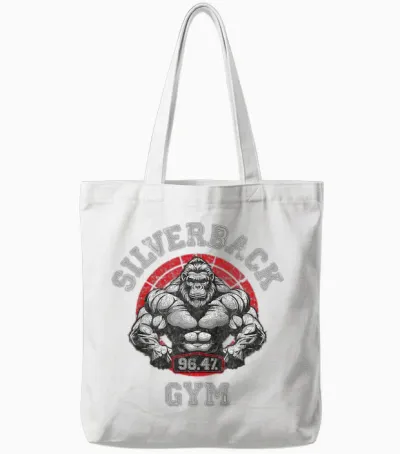 96.4% Silverback Gorilla, Gym Wear, Bodybuilding, Strong T-Shirt, Black, S Tote Bags - White