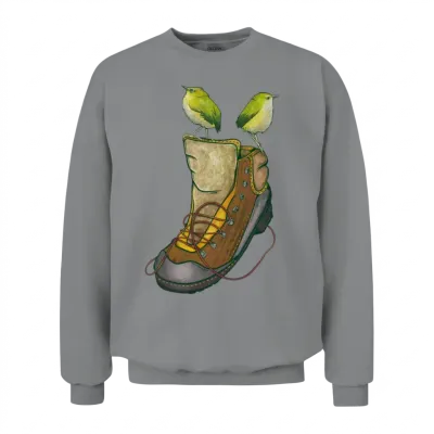 Rock Wrens on a Hiking Boot Unisex Sweatshirt - Sport Grey
