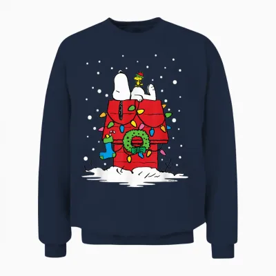 Peanuts Holiday Snoopy and Woodstock Stocking Unisex Sweatshirt - Navy